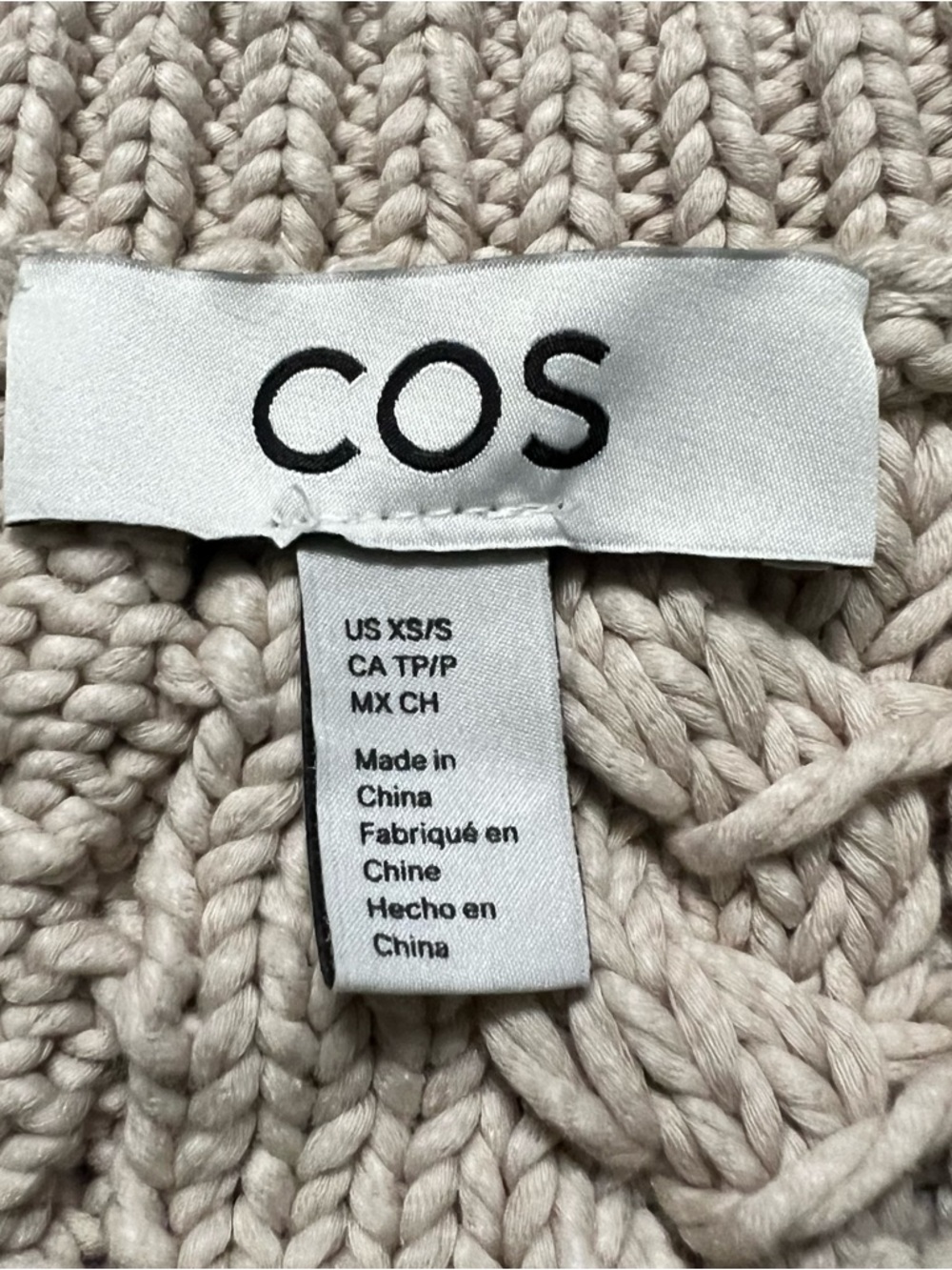 COS Sweater Vest Chunky Cableknit Beige Women’s Size XS - Picture 7 of 15